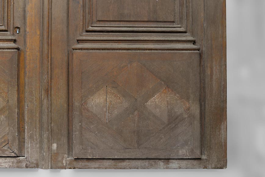 Importante et rare porte cochère d'immeuble Haussmannien en chêne, fin du XIXè siècle-4