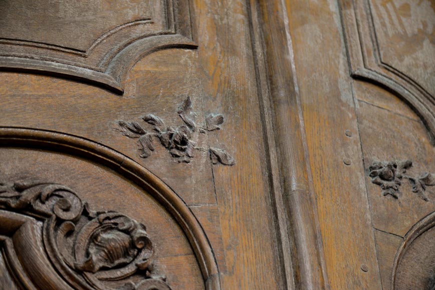 Importante et rare porte cochère d'immeuble Haussmannien en chêne, fin du XIXè siècle-7