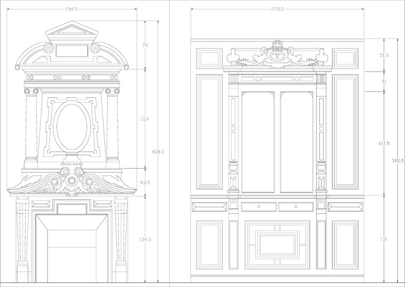 Rare pièce de boiserie Napoléon III en bois noirci avec sa cheminée monumentale en stuc à l'imitation du porphyre-9