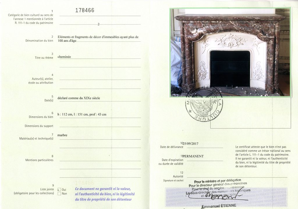 Certificat d'exportation
