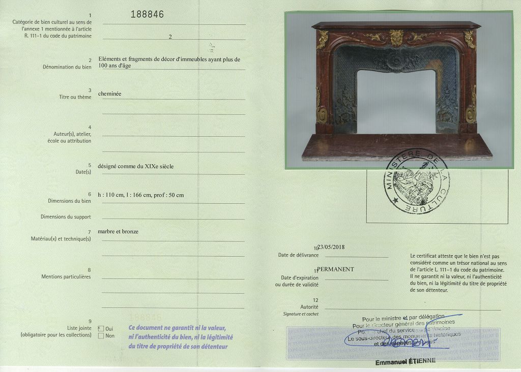 Certificat d'exportation