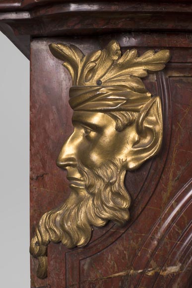Cheminée ancienne d'époque Napoléon III en marbre Rouge Antique et ornements de bronze doré-6