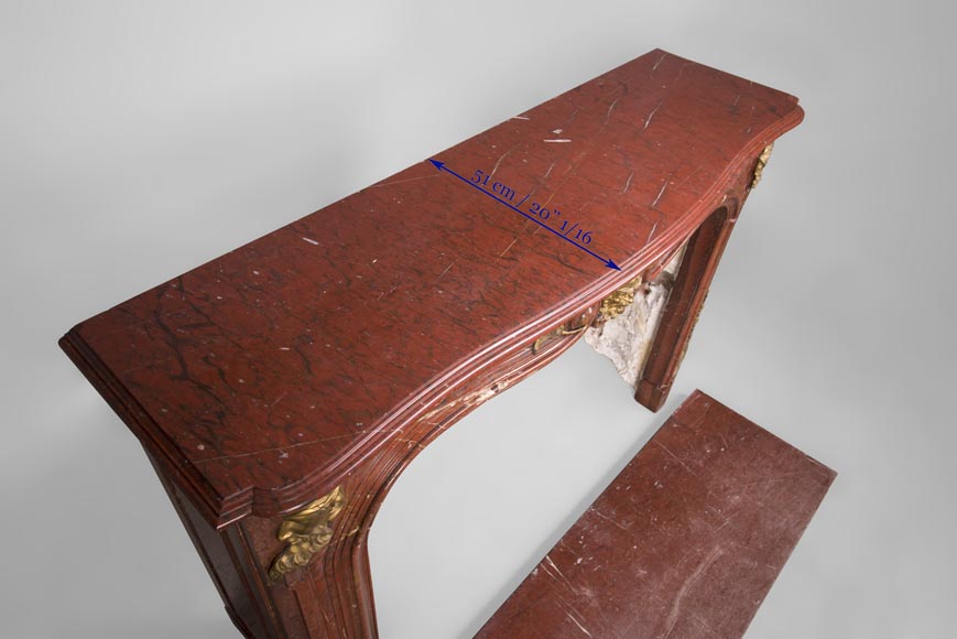 Cheminée ancienne d'époque Napoléon III en marbre Rouge Antique et ornements de bronze doré-12