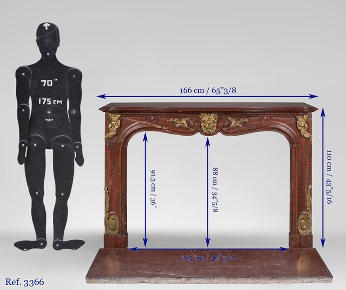Cheminée ancienne d'époque Napoléon III en marbre Rouge Antique et ornements de bronze doré-13