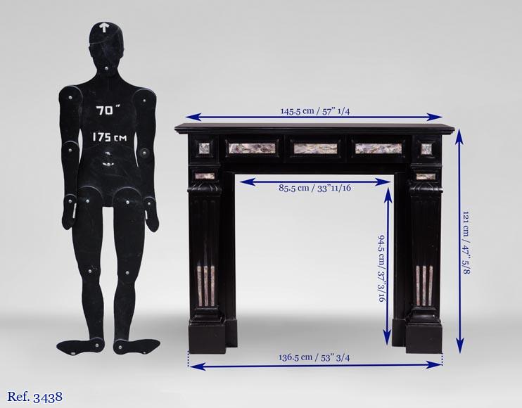 Cheminée ancienne de style Napoléon III en marbre Noir fin de Belgique et incrustations en marbre Fleur de Pêcher-9