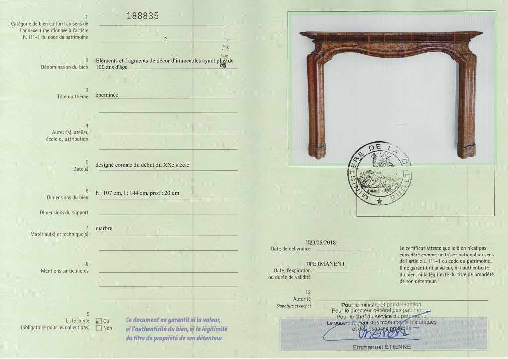 Certificat d'exportation