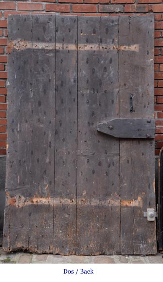 Rare porte ancienne en chêne à lames cloutées, XVIIIè siècle-7