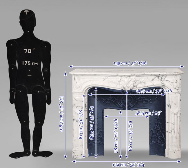 Cheminée de style Louis XV en marbre Paonazzo décorée d'une coquille feuillagée-12