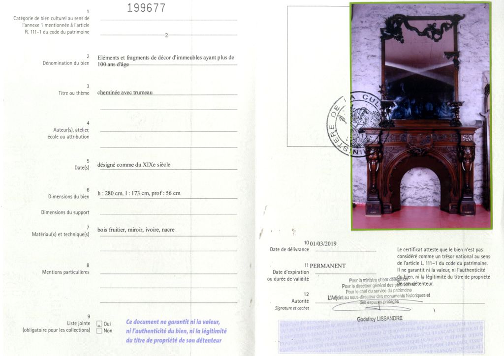 Certificat d'exportation
