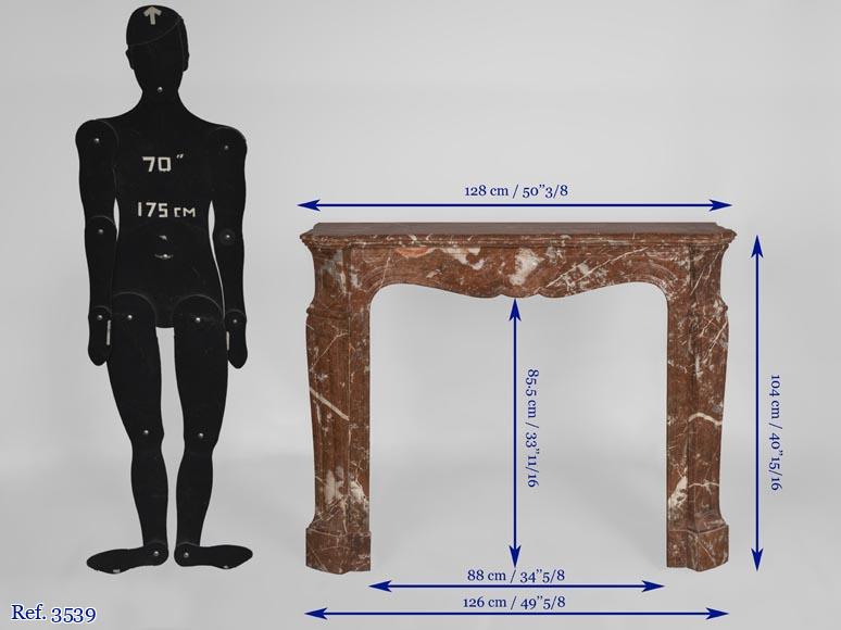Cheminée ancienne de style Louis XV, modèle Pompadour, en marbre Rouge du Nord-11