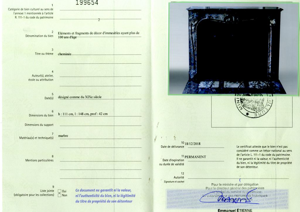 Certificat d'exportation