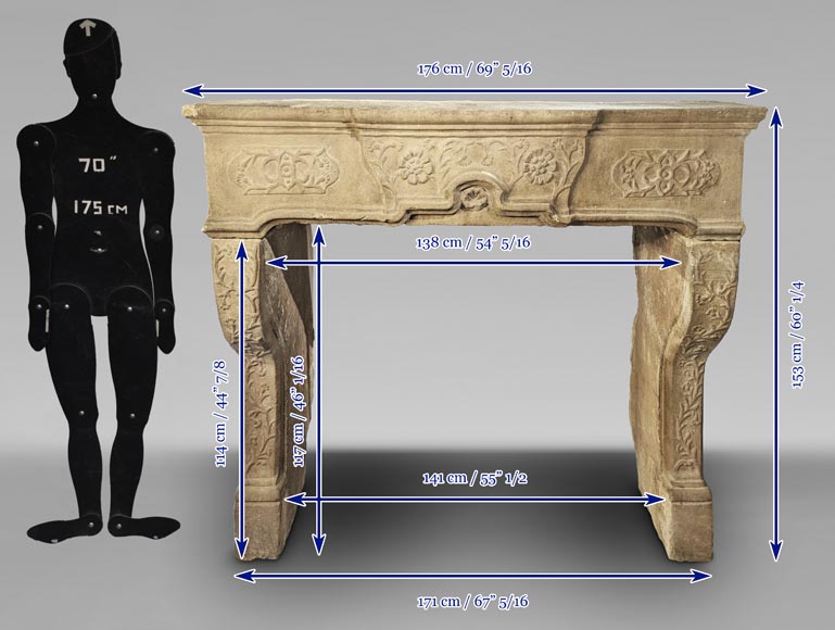 Chéminée d'époque Louis XIII en pierre au décor végétal-14