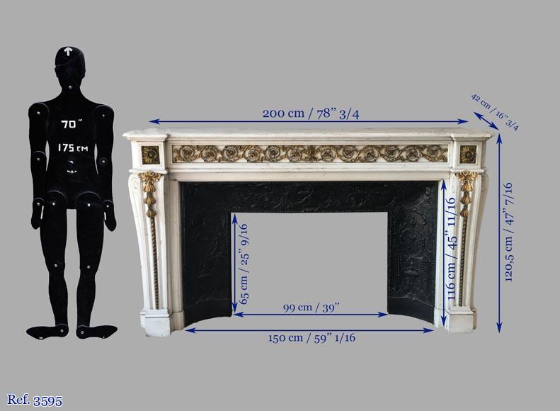 Belle cheminée de style Louis XVI en marbre blanc de Carrare aux ornements de bronze-1