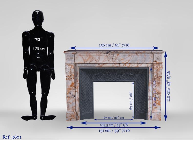 Belle cheminée ancienne de style Louis XVI à feuilles d'acanthe en marbre de Skyros-10