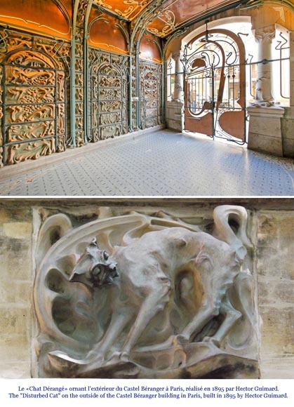 Rare cheminée Art Nouveau au chat en grès émaillé-2