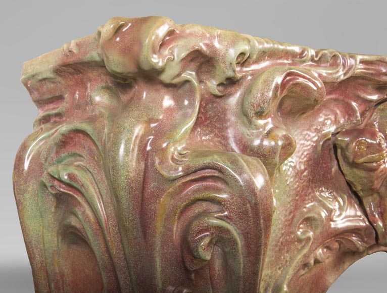 Rare cheminée Art Nouveau au chat en grès émaillé-10