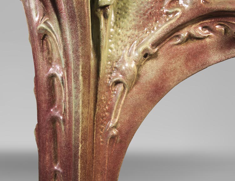 Rare cheminée Art Nouveau au chat en grès émaillé-12