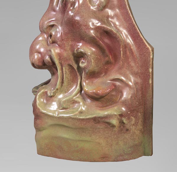 Rare cheminée Art Nouveau au chat en grès émaillé-14