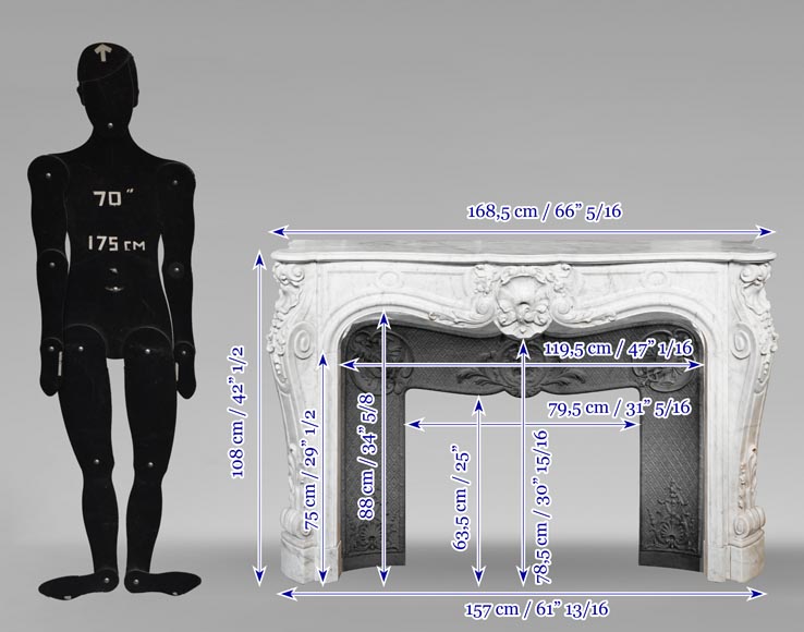 Cheminée de style Louis XV en marbre de Carrare richement décorée de coquilles et de fleurs Cheminée de style Louis XV en marbre de Carrare richement décorée de coquilles et de fleurs-16