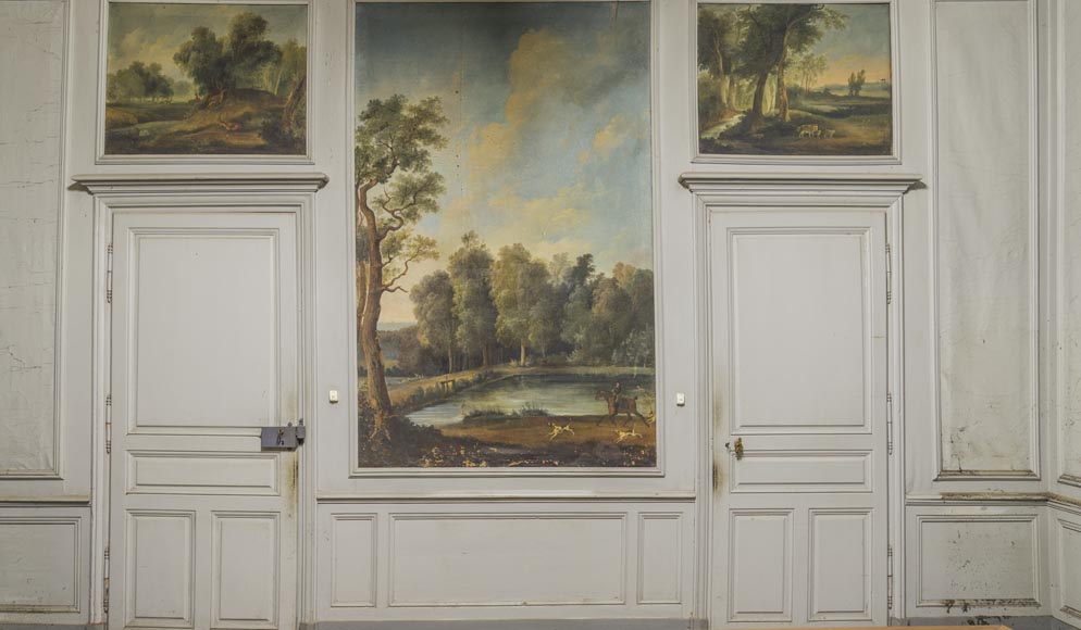 Pièce de boiserie, scène de chasse à courre-0