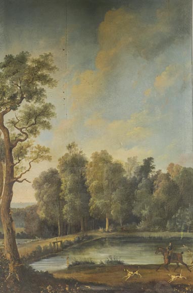 Pièce de boiserie, scène de chasse à courre-1