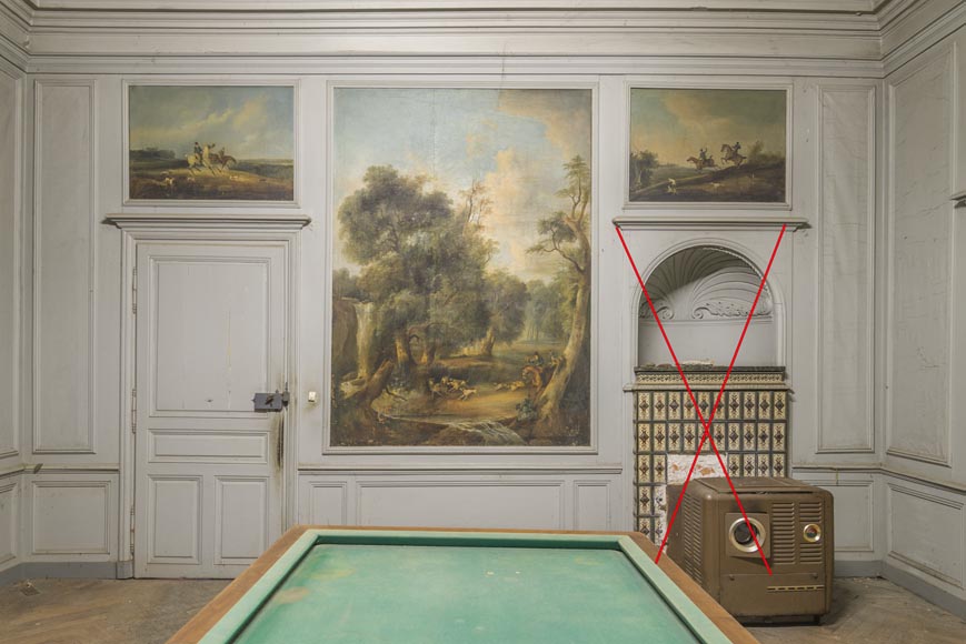 Pièce de boiserie, scène de chasse à courre-4