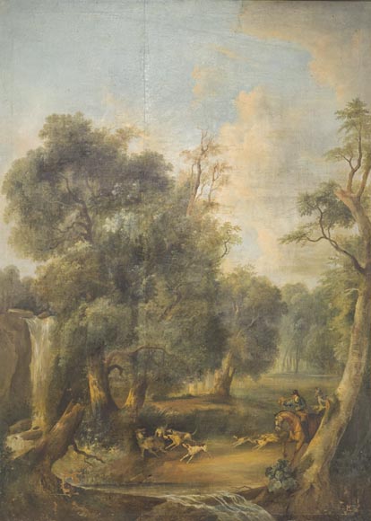 Pièce de boiserie, scène de chasse à courre-5