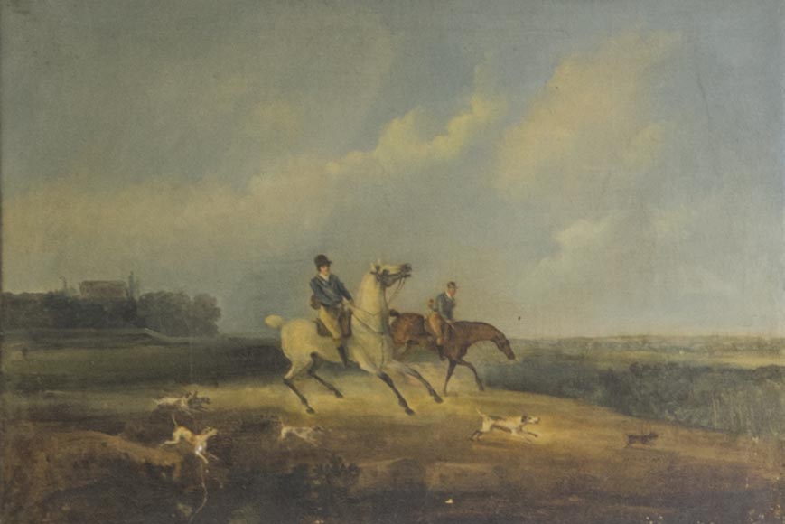 Pièce de boiserie, scène de chasse à courre-6