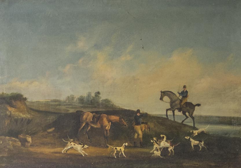 Pièce de boiserie, scène de chasse à courre-11