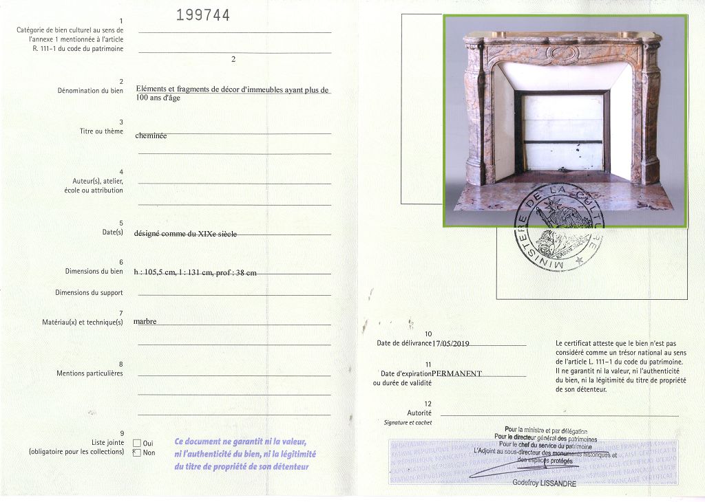 Certificat d'exportation
