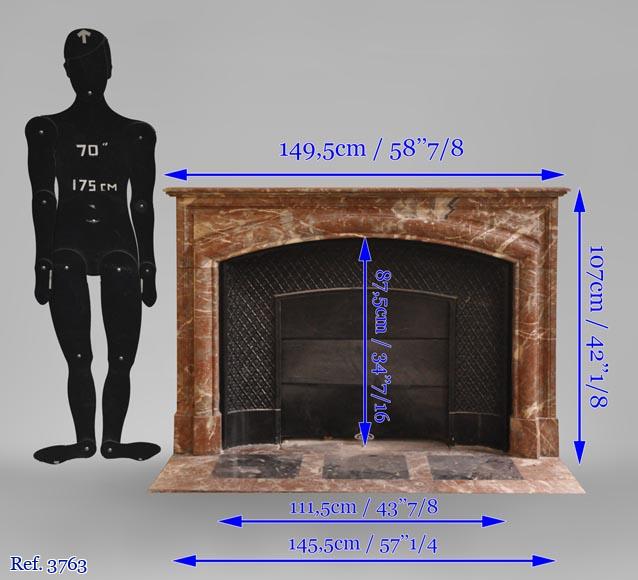 Cheminée ancienne de style Louis XIV, en marbre Rouge Royal-10