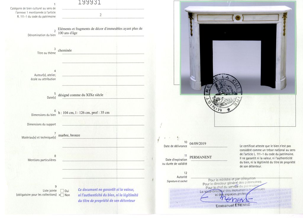 Certificat d'exportation