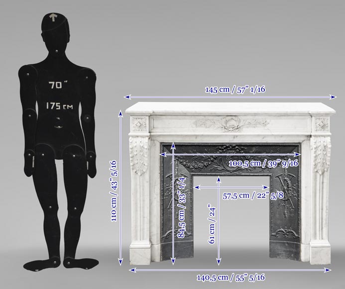 Cheminée de style Louis XVI décorée d'une couronne de laurier, en marbre de Carrare-10