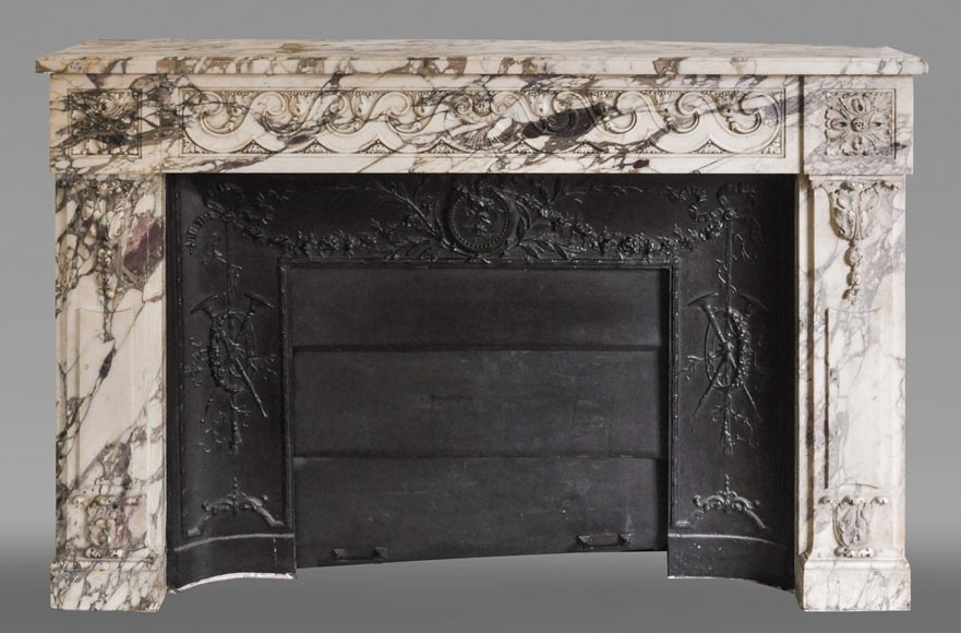 Cheminée ancienne de style Louis XVI, en marbre Brèche Violette-0