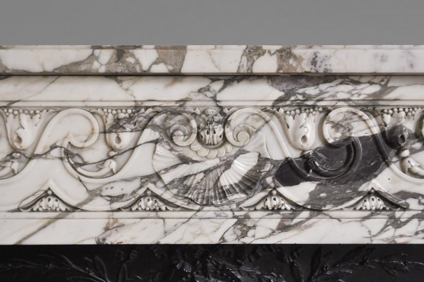 Cheminée ancienne de style Louis XVI, en marbre Brèche Violette-1