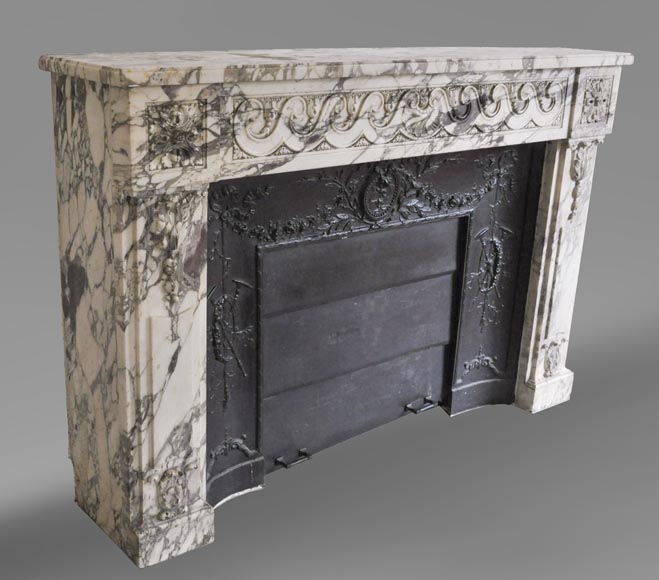 Cheminée ancienne de style Louis XVI, en marbre Brèche Violette-3