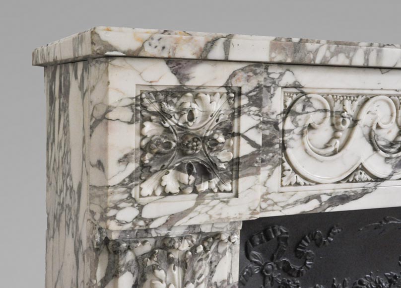 Cheminée ancienne de style Louis XVI, en marbre Brèche Violette-4