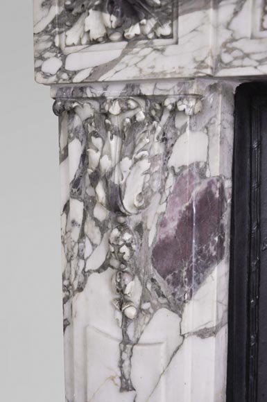 Cheminée ancienne de style Louis XVI, en marbre Brèche Violette-5