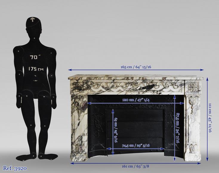 Cheminée ancienne de style Louis XVI, en marbre Brèche Violette-12