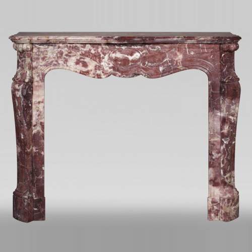 Cheminée ancienne de style Louis XV, Pompadour en marbre Fleur de Pêcher