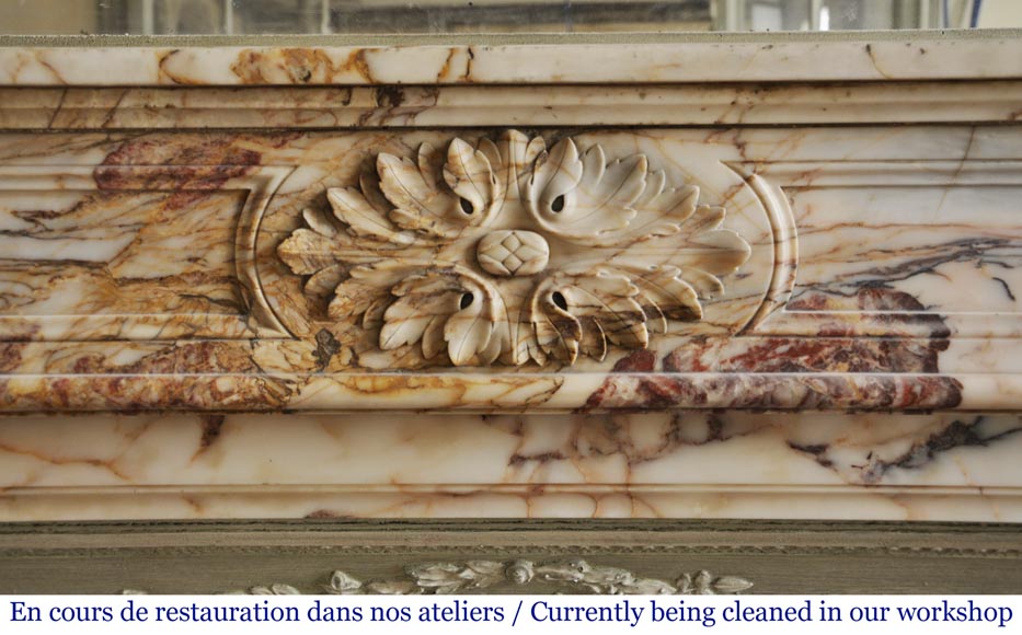 Cheminée ancienne de style Louis XVI, en marbre Skyros-1