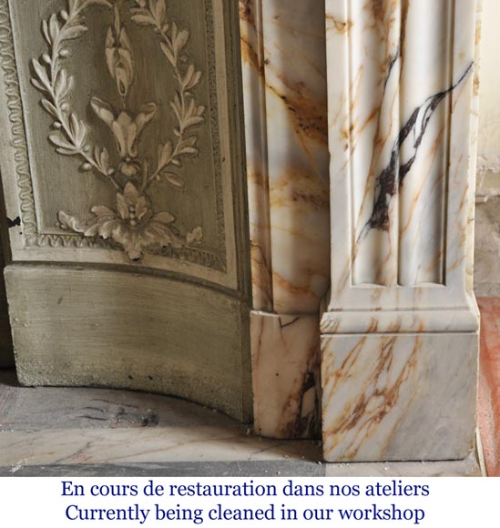 Cheminée ancienne de style Louis XVI, en marbre Skyros-8