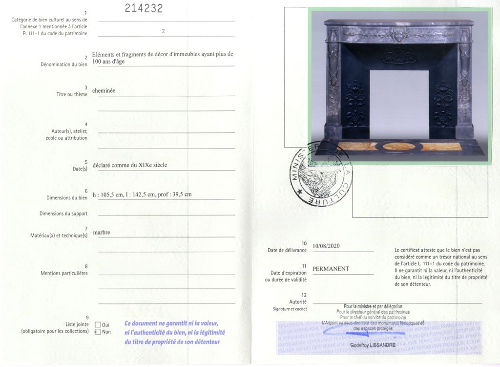 Certificat d'exportation