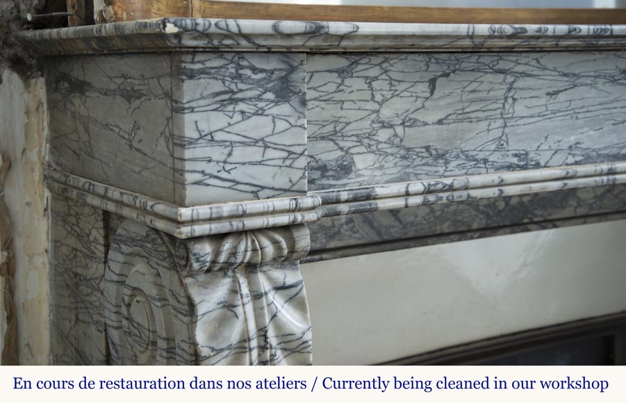 Cheminée ancienne de style Restauration en marbre Bleu Fleuri-3
