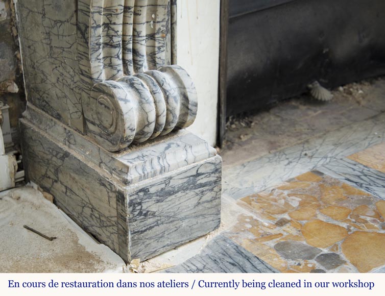 Cheminée ancienne de style Restauration en marbre Bleu Fleuri-4