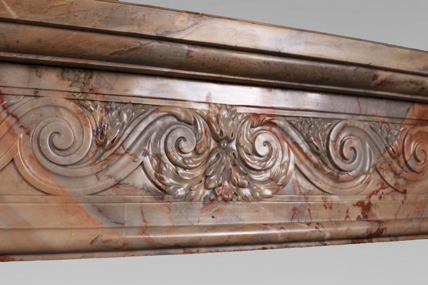 Cheminée ancienne de style Louis XVI en marbre Sarrancolin Fantastico galbée et ornée d'une frise de flots grecs-2