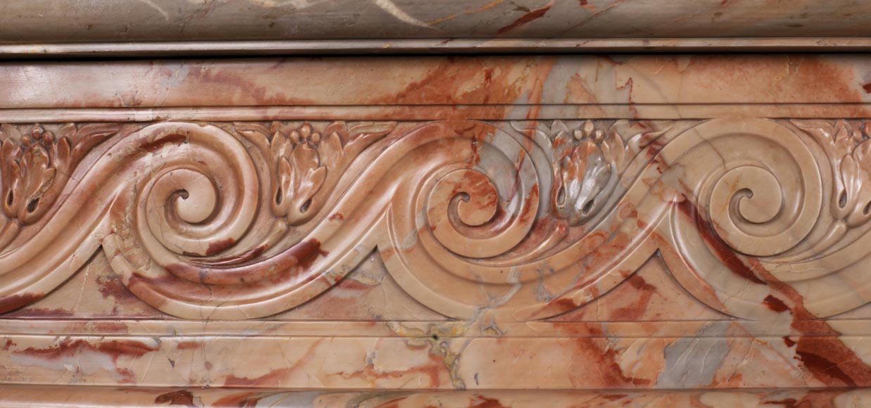 Cheminée ancienne de style Louis XVI en marbre Sarrancolin Fantastico galbée et ornée d'une frise de flots grecs-3