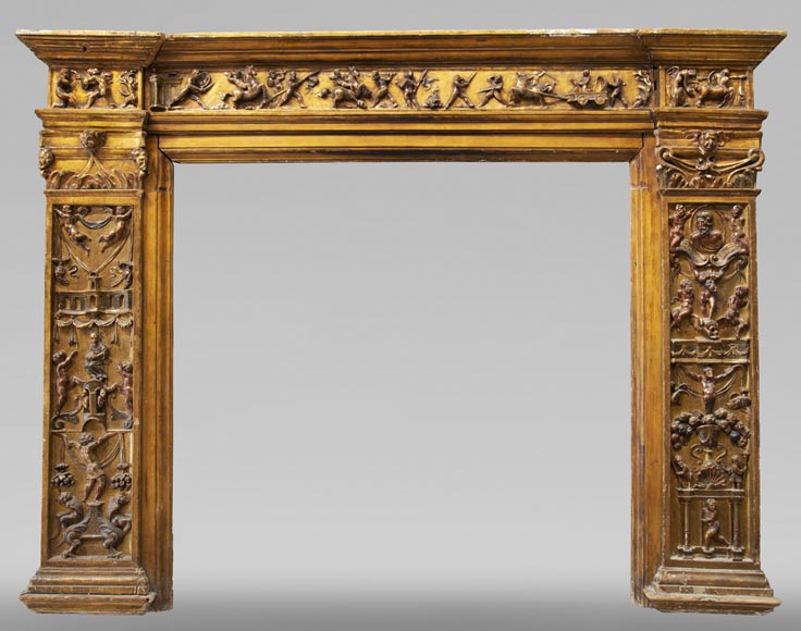 Cheminée italienne du XVIIIe siècle en bois sculpté -0