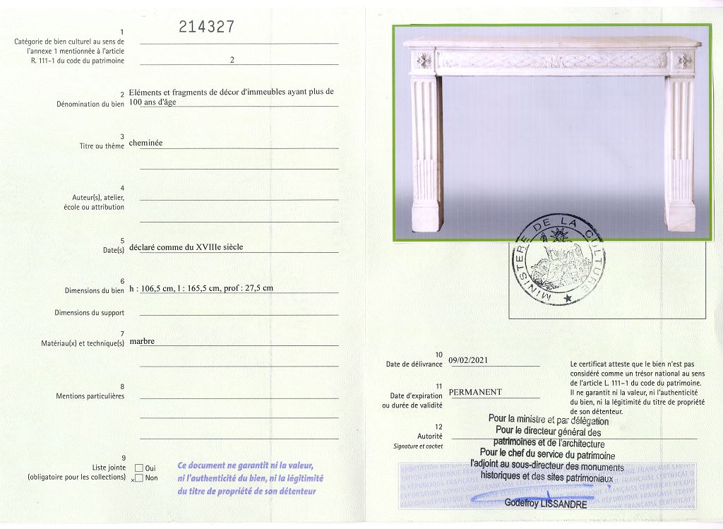 Certificat d'exportation