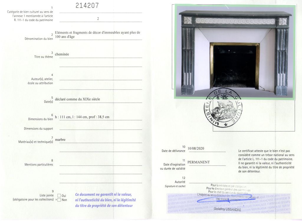 Certificat d'exportation